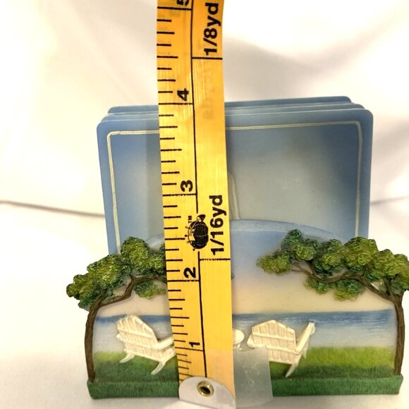 Hand Painted Resin 3D Chair Beach View Set, Stand with 4 Coasters, A. Richesco - Picture 10 of 10